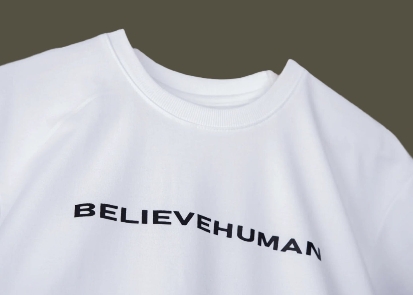 Believehuman oversize tshirt in white, front branding